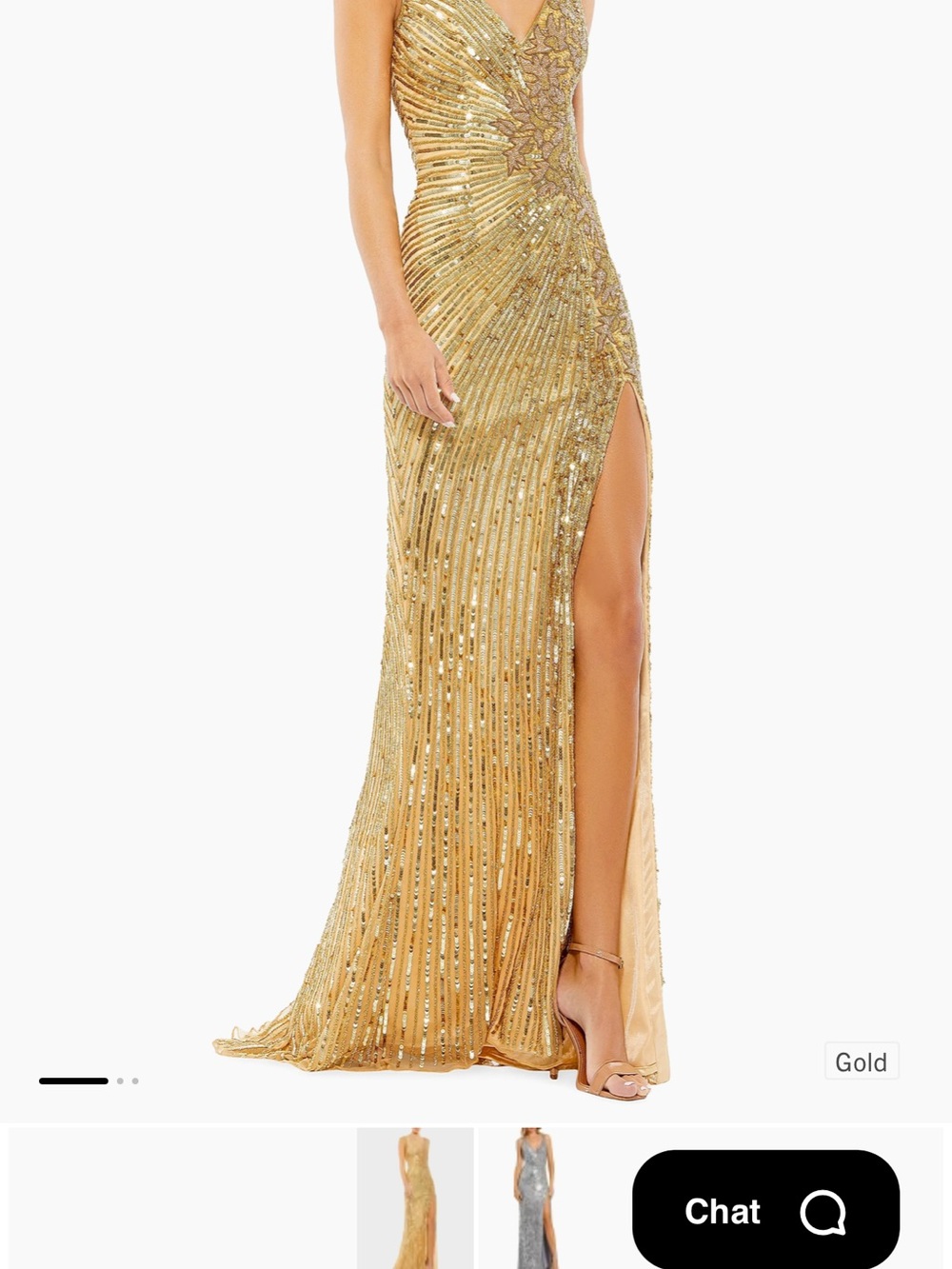 Mac Duggal Gold Sequin V-Neck Evening Gown with Thigh Slit